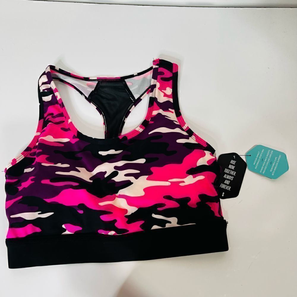 Rise by LuLaRoe Invincible Purple Pink Camouflage Mesh Racerback Sports Jog Bra
